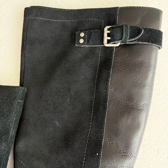 Size 9.5 - Ugg Cydnee Boots Black Leather Knee High Buckle Sheepskin Shearling - Picture 4 of 9